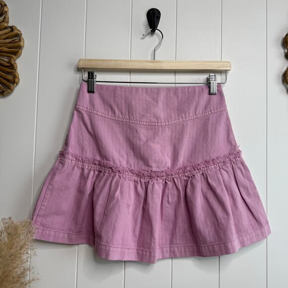 Free People mini skirt ruffled tiered pleated lace-up boho XS - Picture 5 of 9